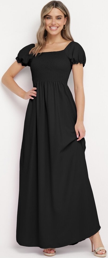 Czarna sukienka born2be maxi z okrągłym dekoltem z krótkim rękawem