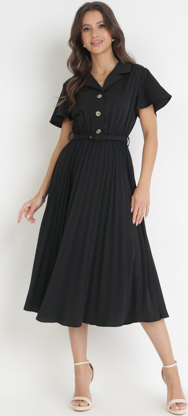 Czarna sukienka born2be midi z dekoltem w kształcie litery v