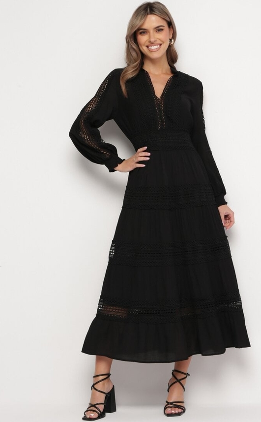 Czarna sukienka born2be rozkloszowana maxi w stylu casual