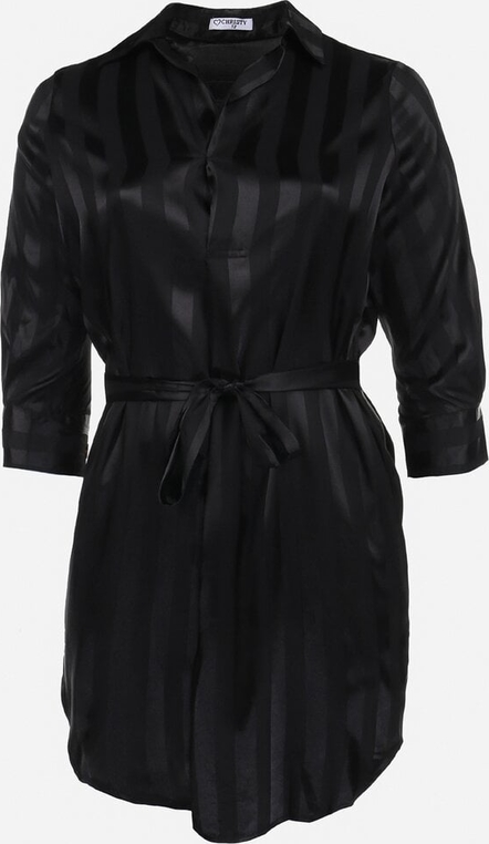 Czarna sukienka born2be w stylu casual z długim rękawem z satyny