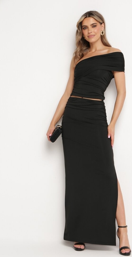 Czarna sukienka born2be w stylu klasycznym z krótkim rękawem maxi