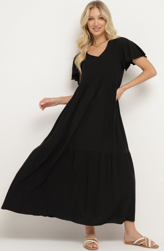 Czarna sukienka born2be z bawełny z krótkim rękawem