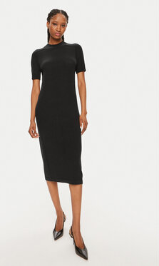 Czarna sukienka Calvin Klein dopasowana midi w stylu casual