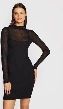 Czarna sukienka Calvin Klein dopasowana mini z długim rękawem