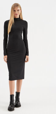 Czarna sukienka Calvin Klein midi z długim rękawem w stylu casual