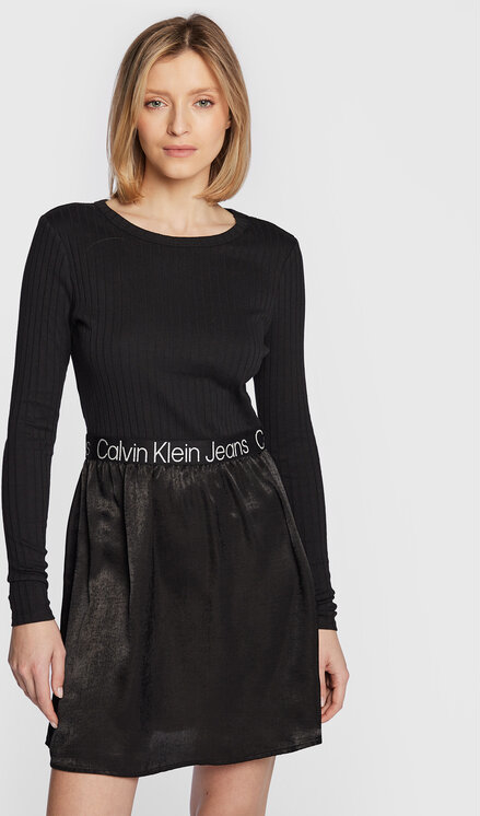 Czarna sukienka Calvin Klein mini z okrągłym dekoltem