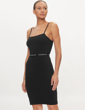 Czarna sukienka Calvin Klein na ramiączkach z okrągłym dekoltem mini