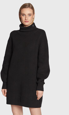 Czarna sukienka Calvin Klein prosta z długim rękawem mini