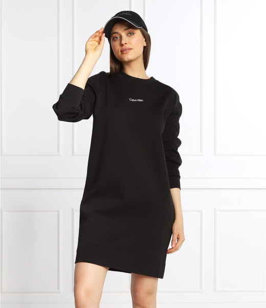 Czarna sukienka Calvin Klein w stylu casual z długim rękawem prosta
