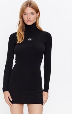 Czarna sukienka Calvin Klein z długim rękawem dopasowana mini
