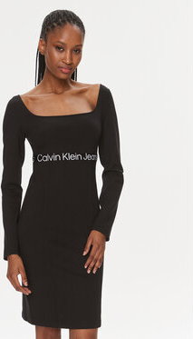 Czarna sukienka Calvin Klein z długim rękawem mini dopasowana