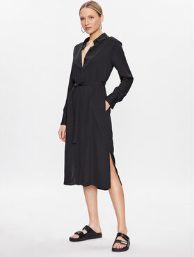 Czarna sukienka Calvin Klein z długim rękawem w stylu casual z dekoltem w kształcie litery v