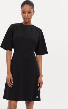 Czarna sukienka Calvin Klein z okrągłym dekoltem mini w stylu casual