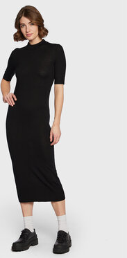 Czarna sukienka Calvin Klein z okrągłym dekoltem prosta midi