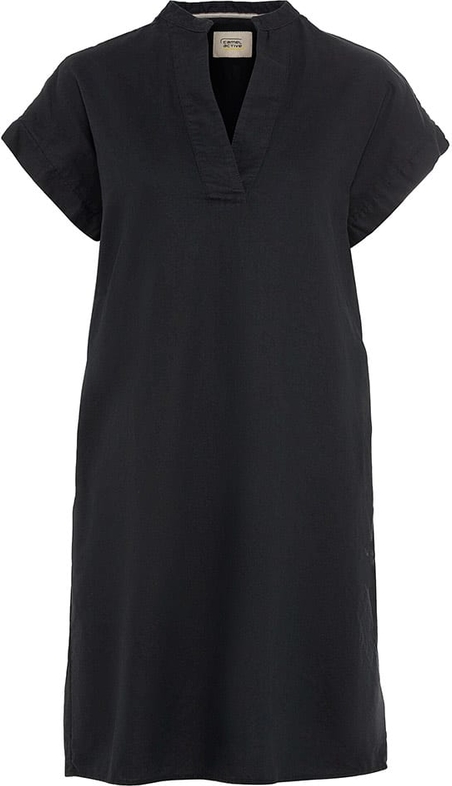 Czarna sukienka Camel Active mini z lnu z dekoltem w kształcie litery v
