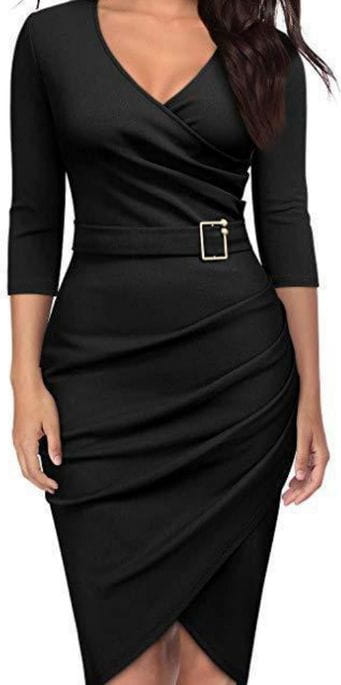 Czarna sukienka Cikelly ołówkowa z dekoltem w kształcie litery v z długim rękawem