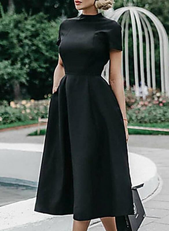Czarna sukienka Cikelly z okrągłym dekoltem midi