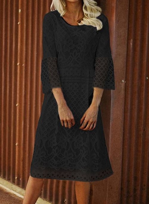 Czarna sukienka Cikelly z okrągłym dekoltem z długim rękawem