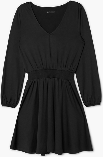 Czarna sukienka Cropp mini z długim rękawem z dekoltem w kształcie litery v