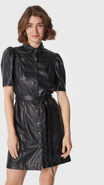 Czarna sukienka DKNY mini ze skóry z krótkim rękawem