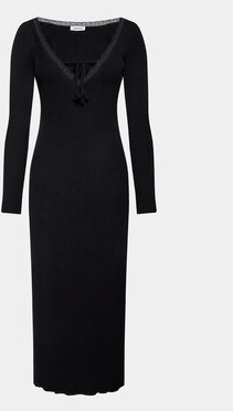 Czarna sukienka EDITED midi z dekoltem w kształcie litery v