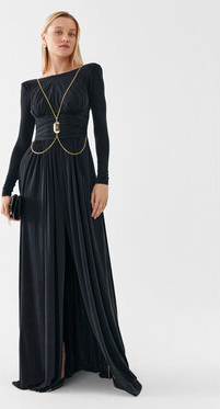 Czarna sukienka Elisabetta Franchi maxi z okrągłym dekoltem