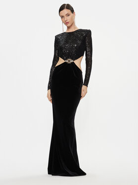 Czarna sukienka Elisabetta Franchi z długim rękawem dopasowana maxi