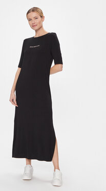 Czarna sukienka Emporio Armani w stylu casual z okrągłym dekoltem maxi
