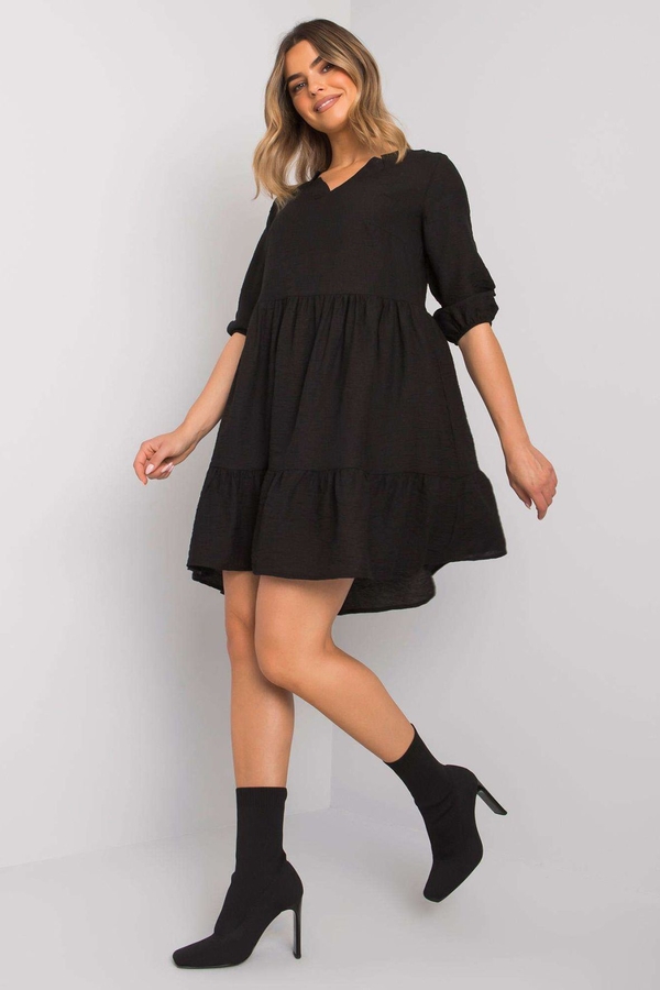 Czarna sukienka Ex Moda w stylu casual z dekoltem w kształcie litery v z długim rękawem