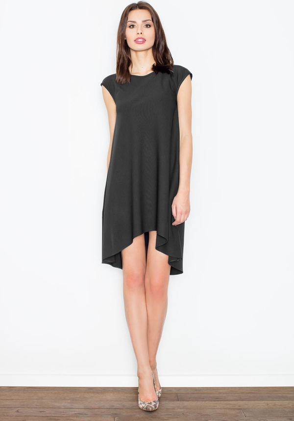Czarna sukienka Figl asymetryczna midi z krótkim rękawem