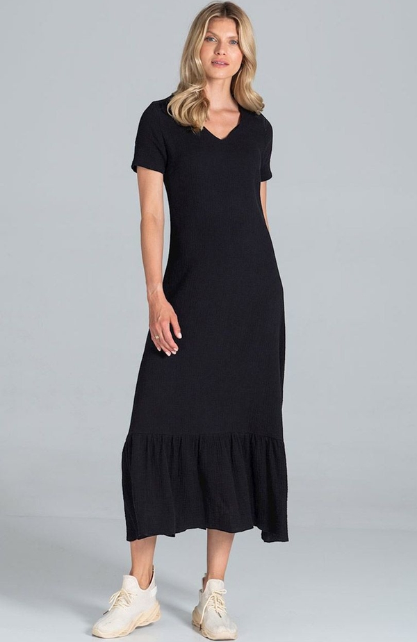 Czarna sukienka Figl midi z dekoltem w kształcie litery v