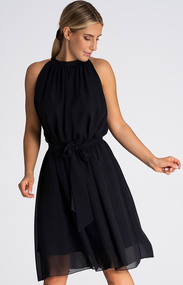 Czarna sukienka Fokus bez rękawów z okrągłym dekoltem mini