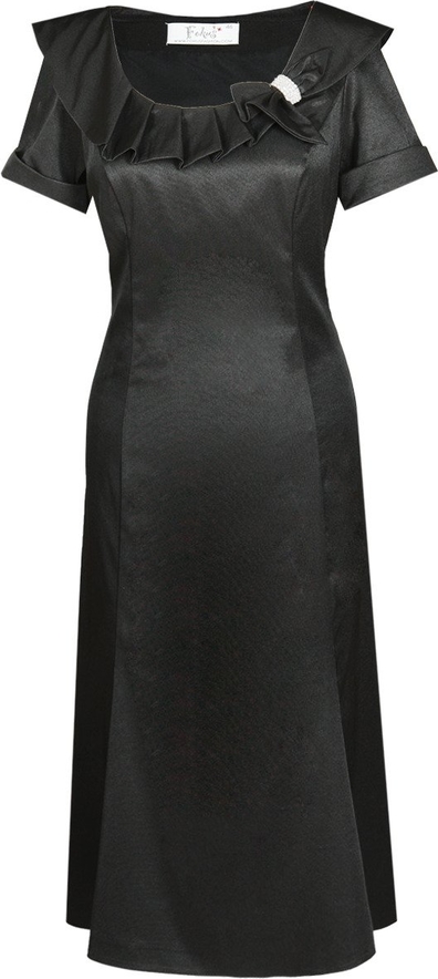 Czarna sukienka Fokus midi dla puszystych z krótkim rękawem