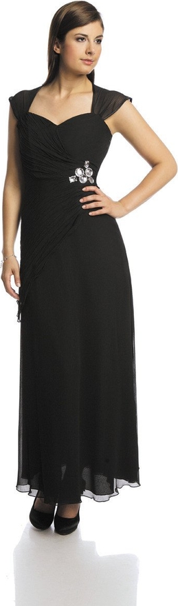 Czarna sukienka Fokus rozkloszowana z szyfonu z dekoltem w karo