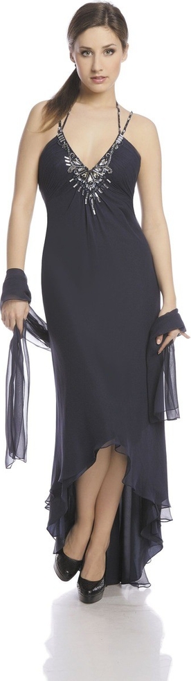 Czarna sukienka Fokus z jedwabiu z dekoltem w kształcie litery v asymetryczna