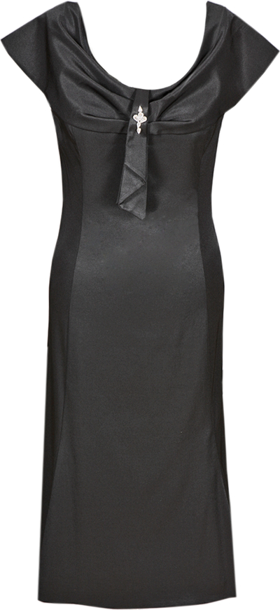 Czarna sukienka Fokus z krótkim rękawem dopasowana z tkaniny