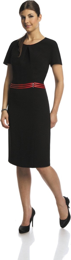 Czarna sukienka Fokus z krótkim rękawem z okrągłym dekoltem z tkaniny