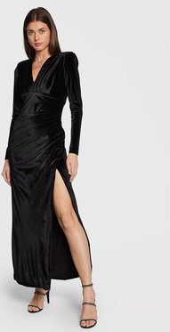Czarna sukienka Fracomina maxi z długim rękawem z dekoltem w kształcie litery v