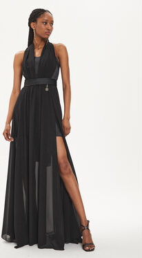 Czarna sukienka Fracomina z dekoltem w kształcie litery v maxi bez rękawów