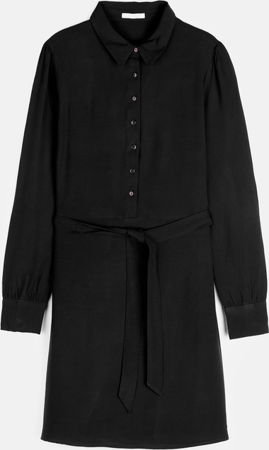 Czarna sukienka Gate z długim rękawem koszulowa mini