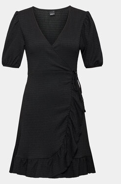 Czarna sukienka Gina Tricot z długim rękawem mini z dekoltem w kształcie litery v