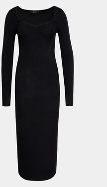 Czarna sukienka Gina Tricot z długim rękawem w stylu casual dopasowana