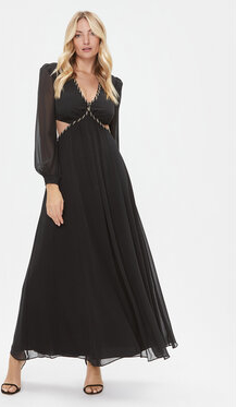 Czarna sukienka Guess by Marciano z dekoltem w kształcie litery v maxi z długim rękawem