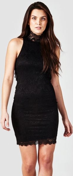 Czarna sukienka Guess z dekoltem halter mini