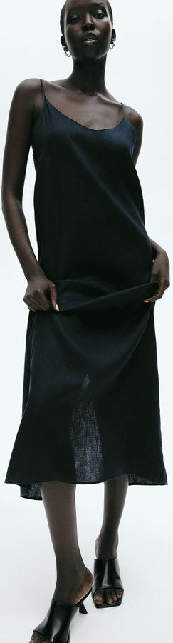 Czarna sukienka H & M midi w stylu casual z lnu