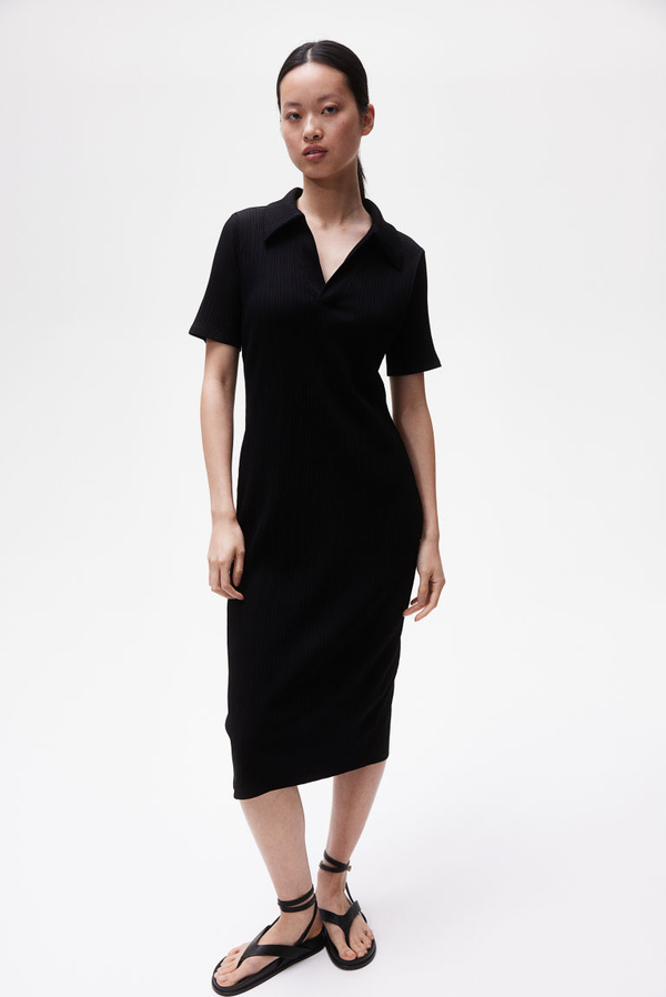 Czarna sukienka H & M midi z dżerseju w stylu casual