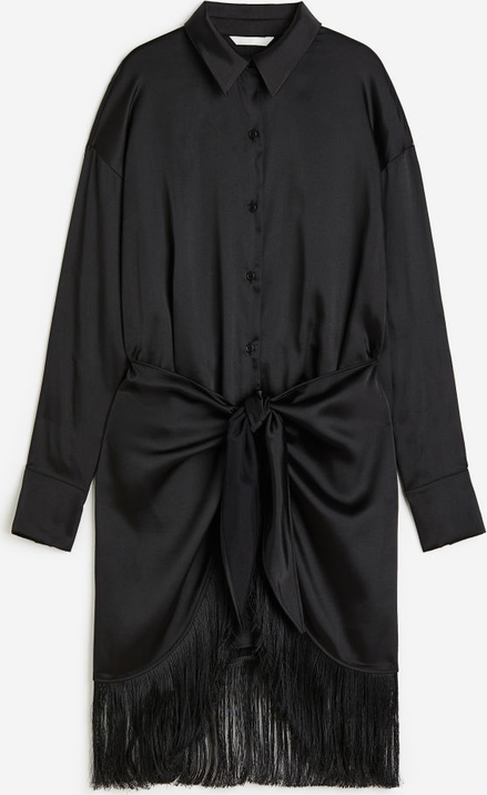 Czarna sukienka H & M mini w stylu boho szmizjerka