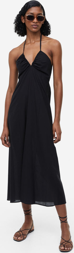 Czarna sukienka H & M na ramiączkach z tkaniny z dekoltem w kształcie litery v
