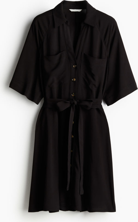 Czarna sukienka H & M szmizjerka z kołnierzykiem z tkaniny