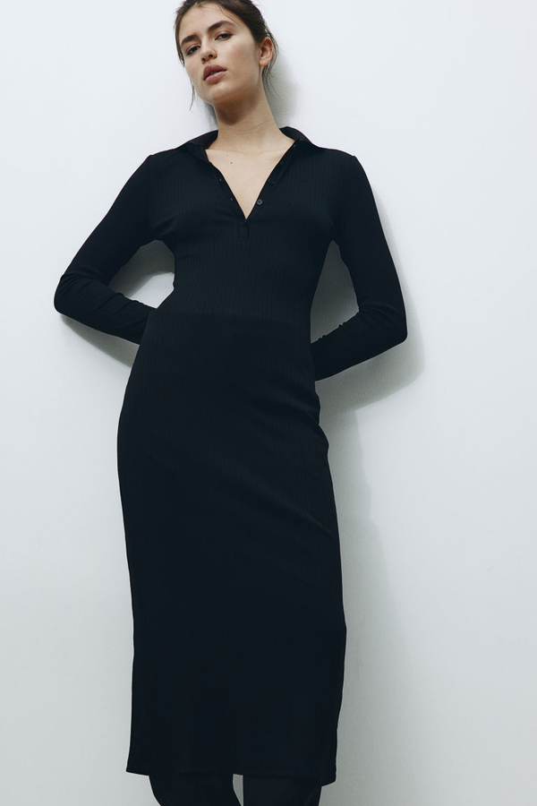 Czarna sukienka H & M w stylu casual z dżerseju z dekoltem w kształcie litery v